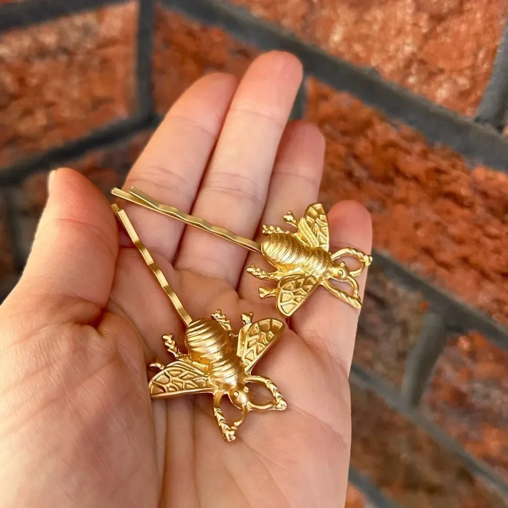 Free People Beehive Matt Gold Hair 2 Barrettes - Picture 9 of 10